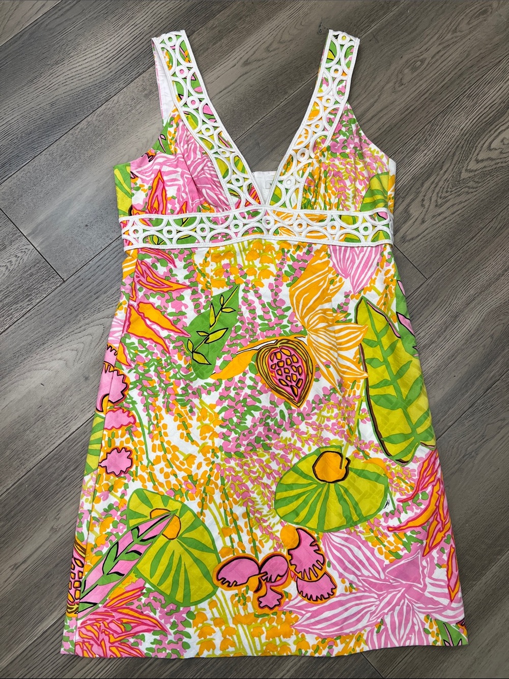Trina Turk Pink, Green & Yellow Floral Midi Dress